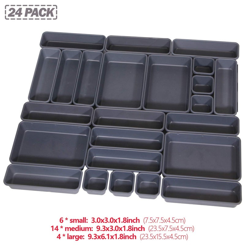 TENABORT Set of 24 Interlocking Desk Drawer Organizer Tray Dividers Plastic Shallow Narrow Drawers Organizers Separators Storage Bins Container for Kitchen Bathroom Makeup Office Vanity Bedroom Dresser - Image 2